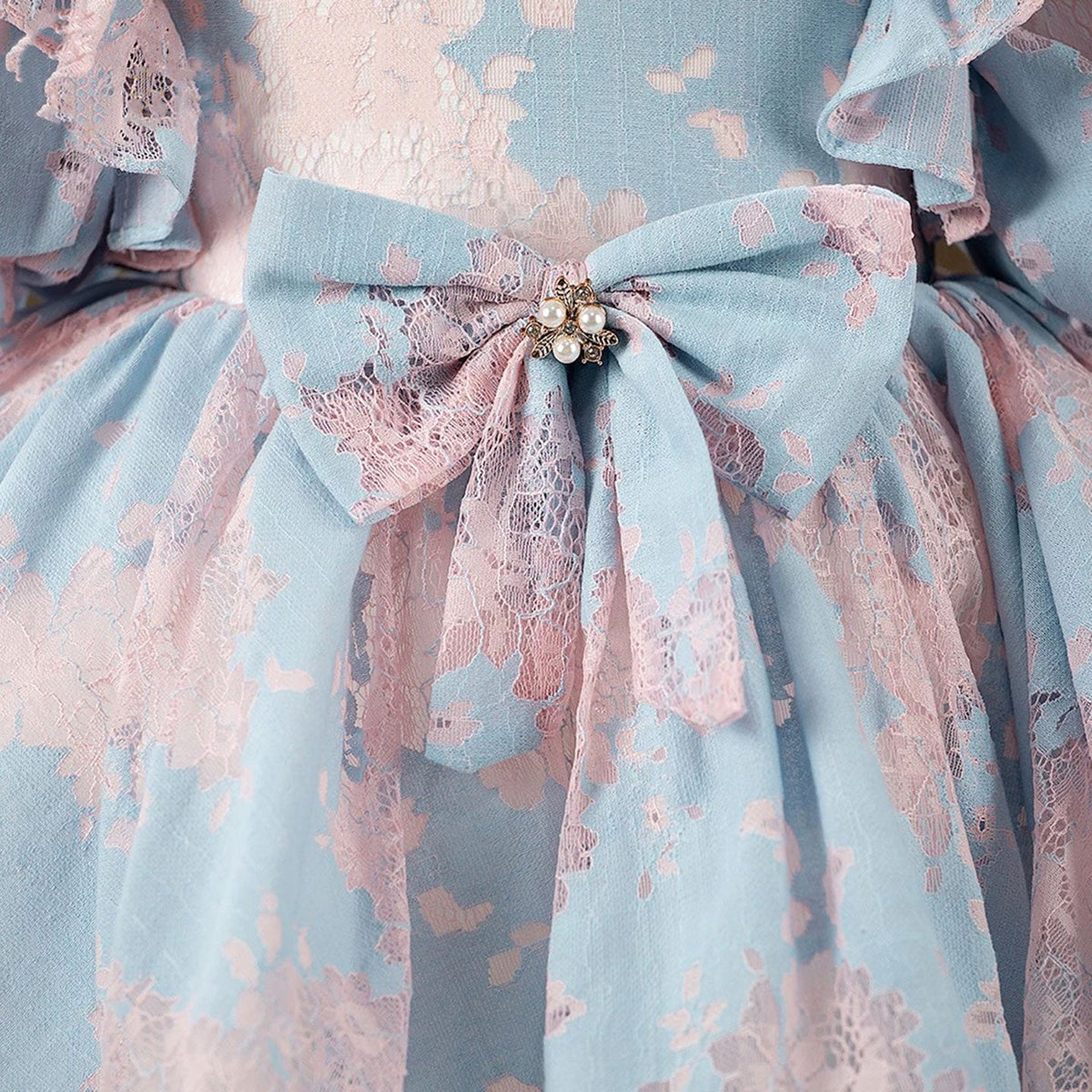 Jill Blue & Pink Baby Girl Dress Bow-adorned Party Ball Gown J707
