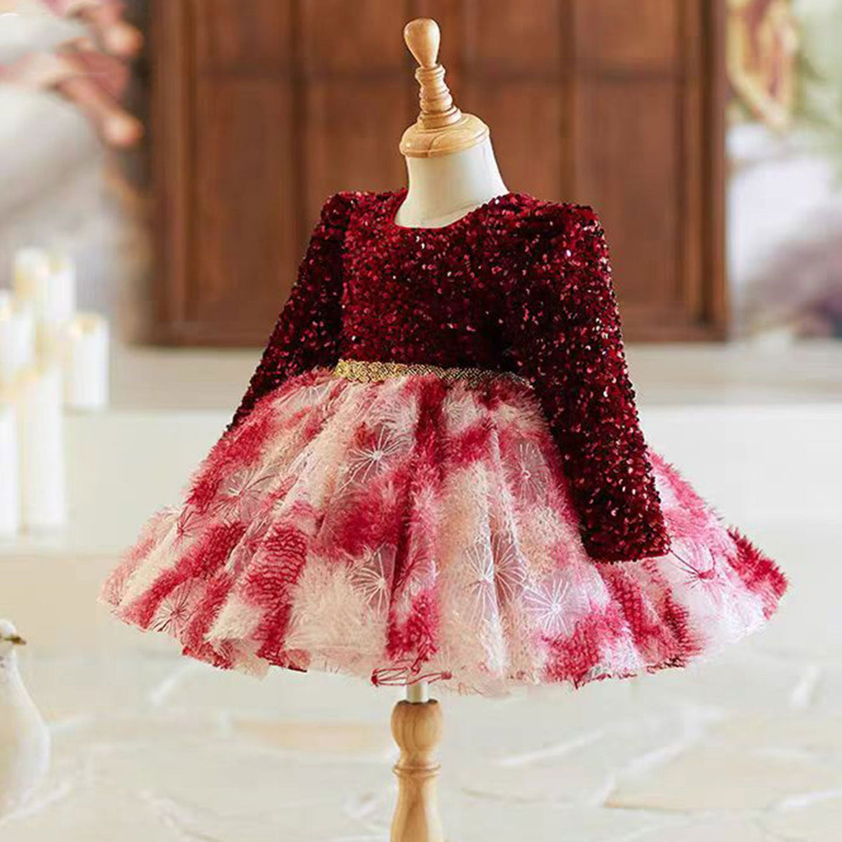 Jill Burgundy Girl Dress for Kids Party Ball Gown J721