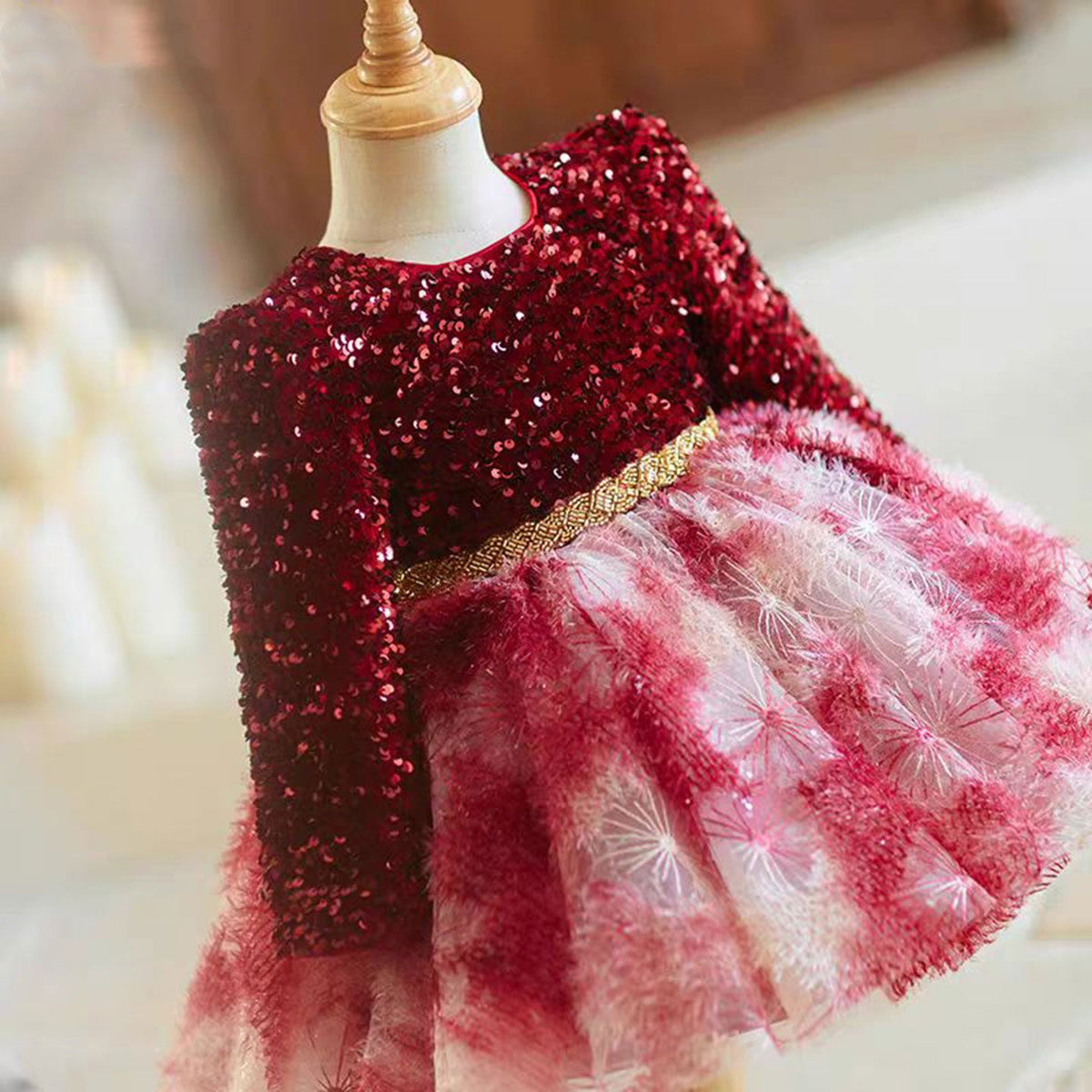 Jill Burgundy Girl Dress for Kids Party Ball Gown J721
