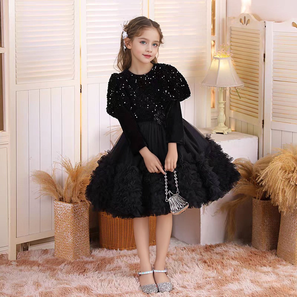 Jill Burgundy Sequins Princess Girl Dress for Birthday Pageant J406