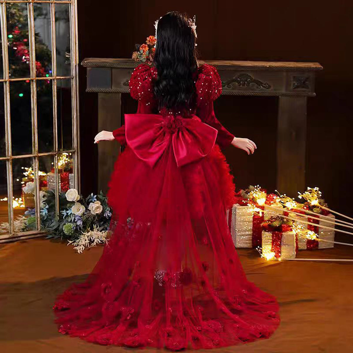 Jill Burgundy Sequins Princess Girl Dress for Birthday Pageant J406