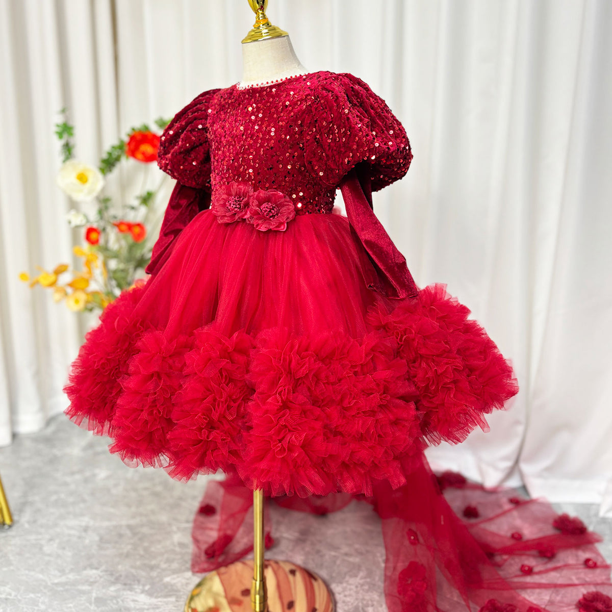 Jill Burgundy Sequins Princess Girl Dress for Birthday Pageant J406