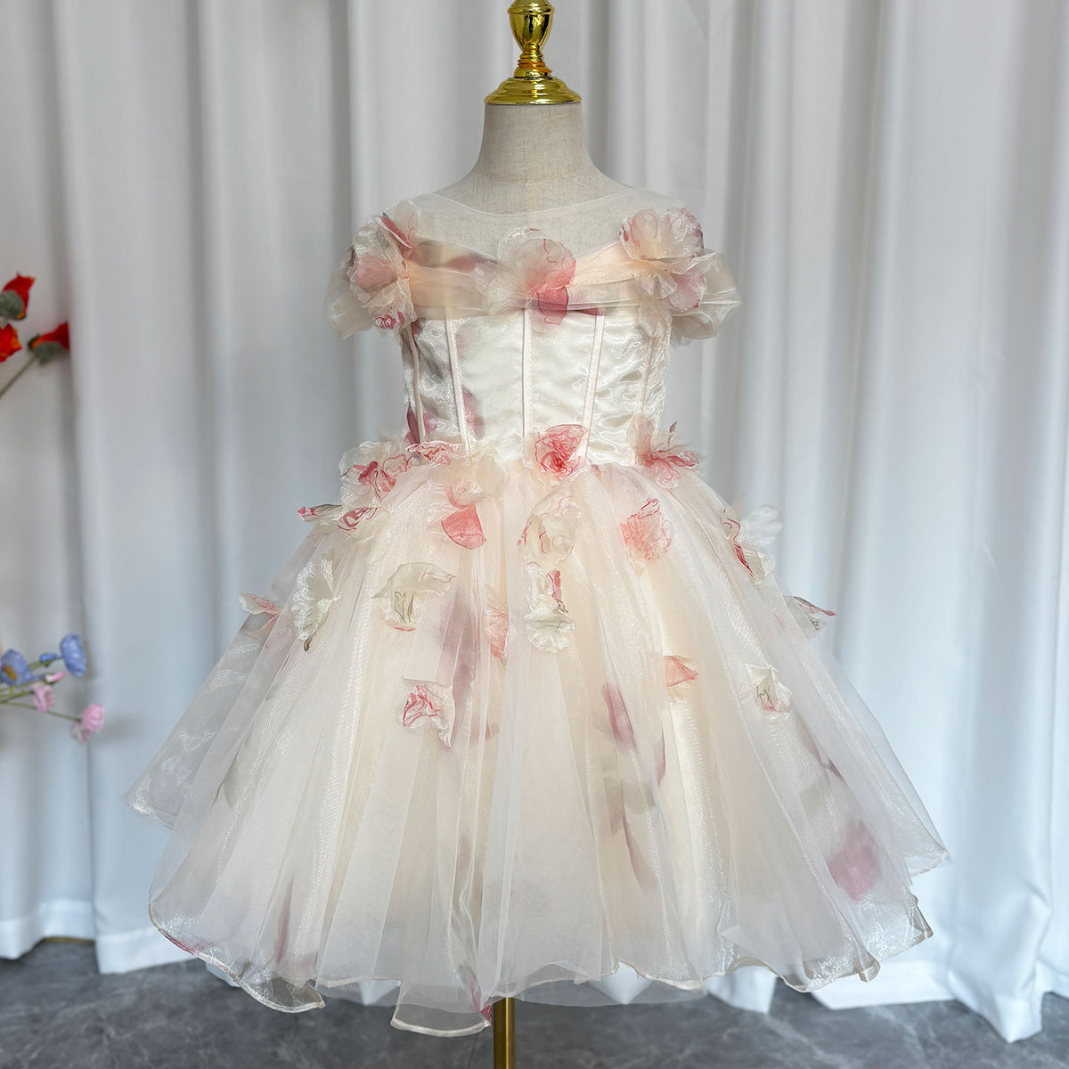 Jill Champagne Floral 1st Birthday Party Girl Dress J345