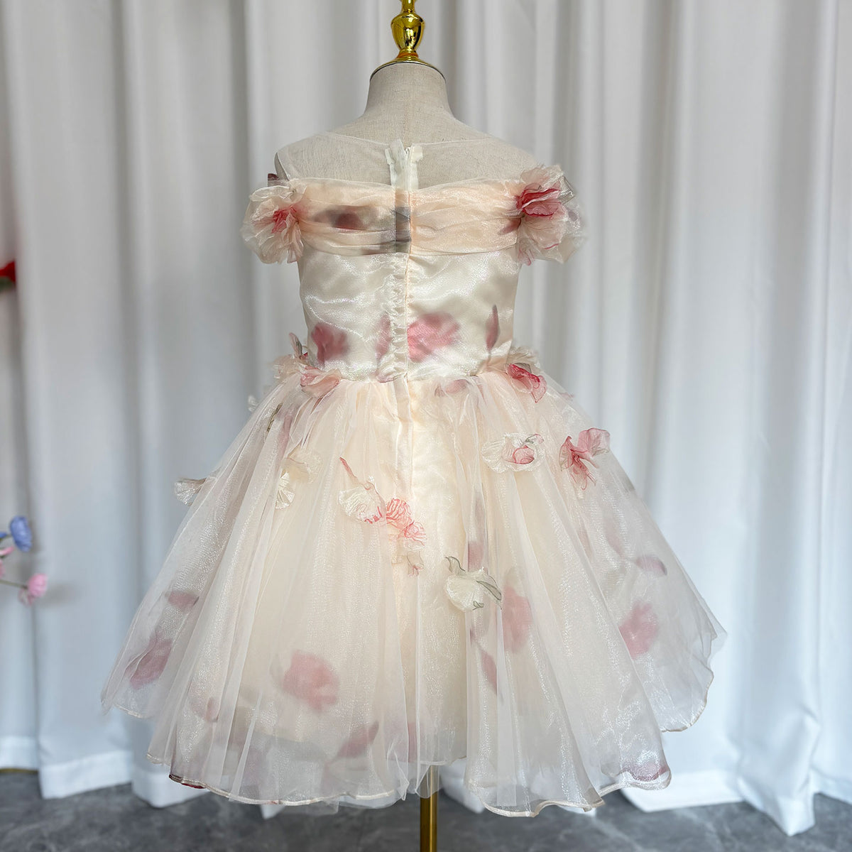 Jill Champagne Floral 1st Birthday Party Girl Dress J345