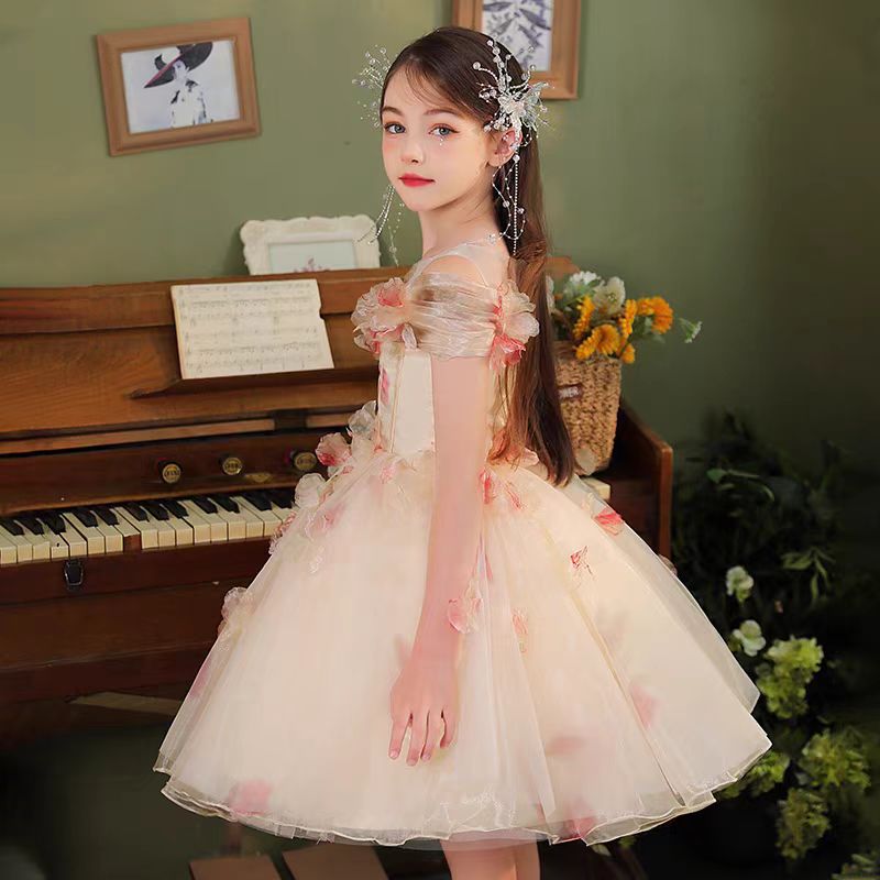 Jill Champagne Floral 1st Birthday Party Girl Dress J345
