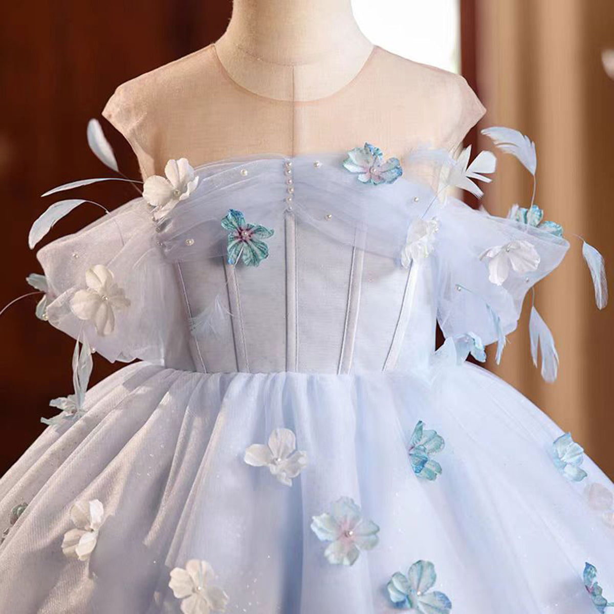 Jill Elegant Blue Girl Bridesmaides Girl Dresses J192