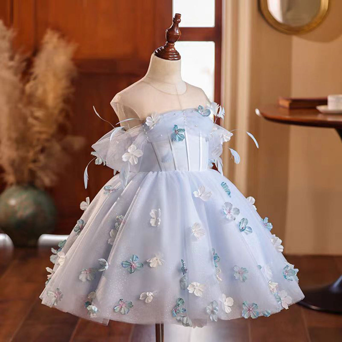 Jill Elegant Blue Girl Bridesmaides Girl Dresses J192