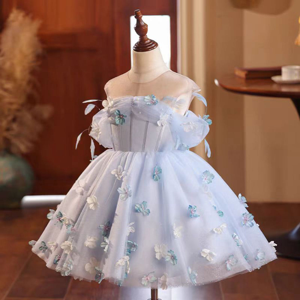 Jill Elegant Blue Girl Bridesmaides Girl Dresses J192