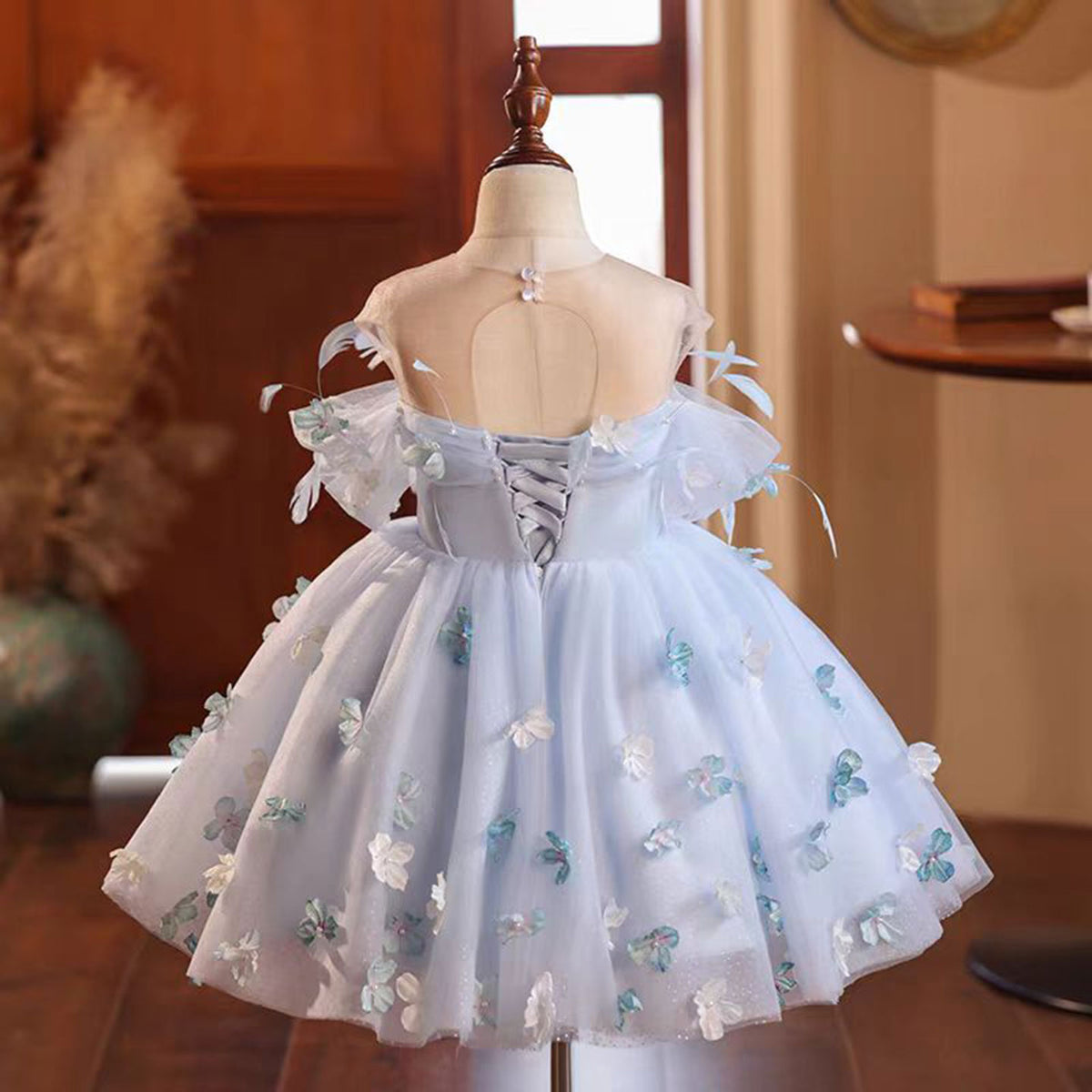 Jill Elegant Blue Girl Bridesmaides Girl Dresses J192