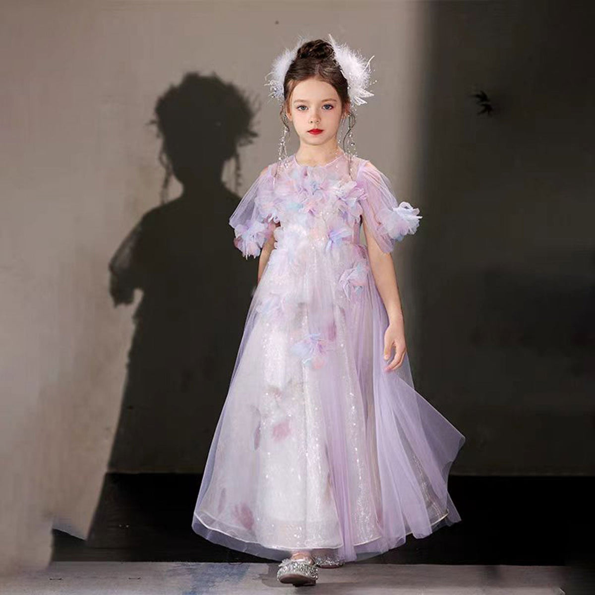 Jill Elegant Lilac 3D Flowers Off Shoulder Birthday Girl Dress J191