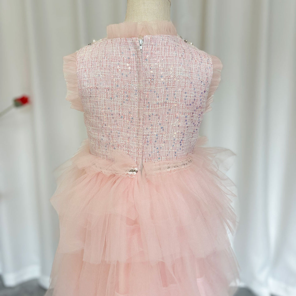 Jill Elegant Pearls Pink Arabic A-Line Birthday Girl Dress J114