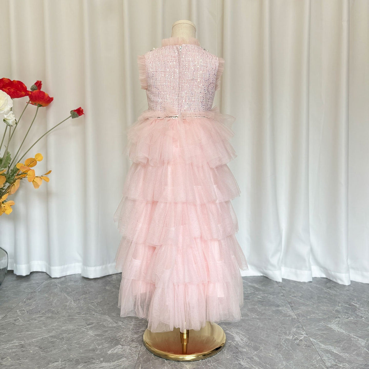 Jill Elegant Pearls Pink Arabic A-Line Birthday Girl Dress J114