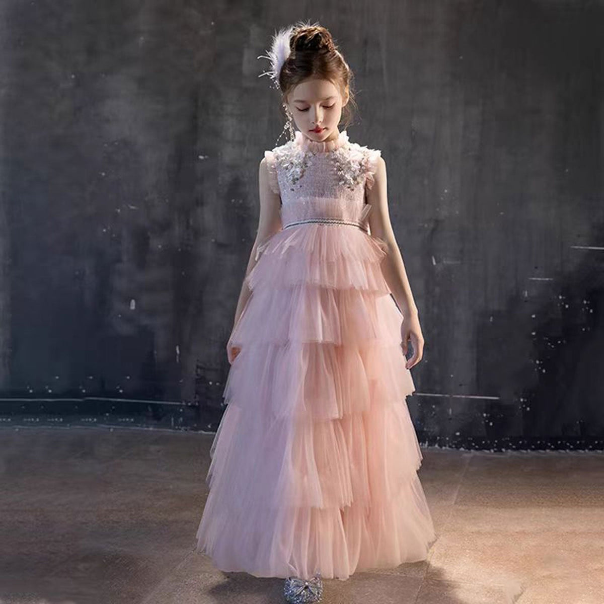 Jill Elegant Pearls Pink Arabic A-Line Birthday Girl Dress J114