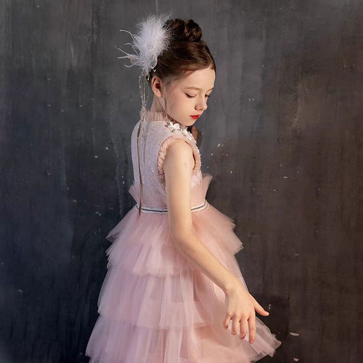 Jill Elegant Pearls Pink Arabic A-Line Birthday Girl Dress J114