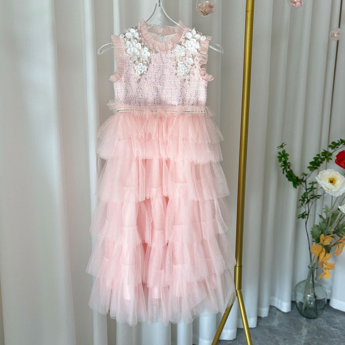 Jill Elegant Pearls Pink Arabic A-Line Birthday Girl Dress J114