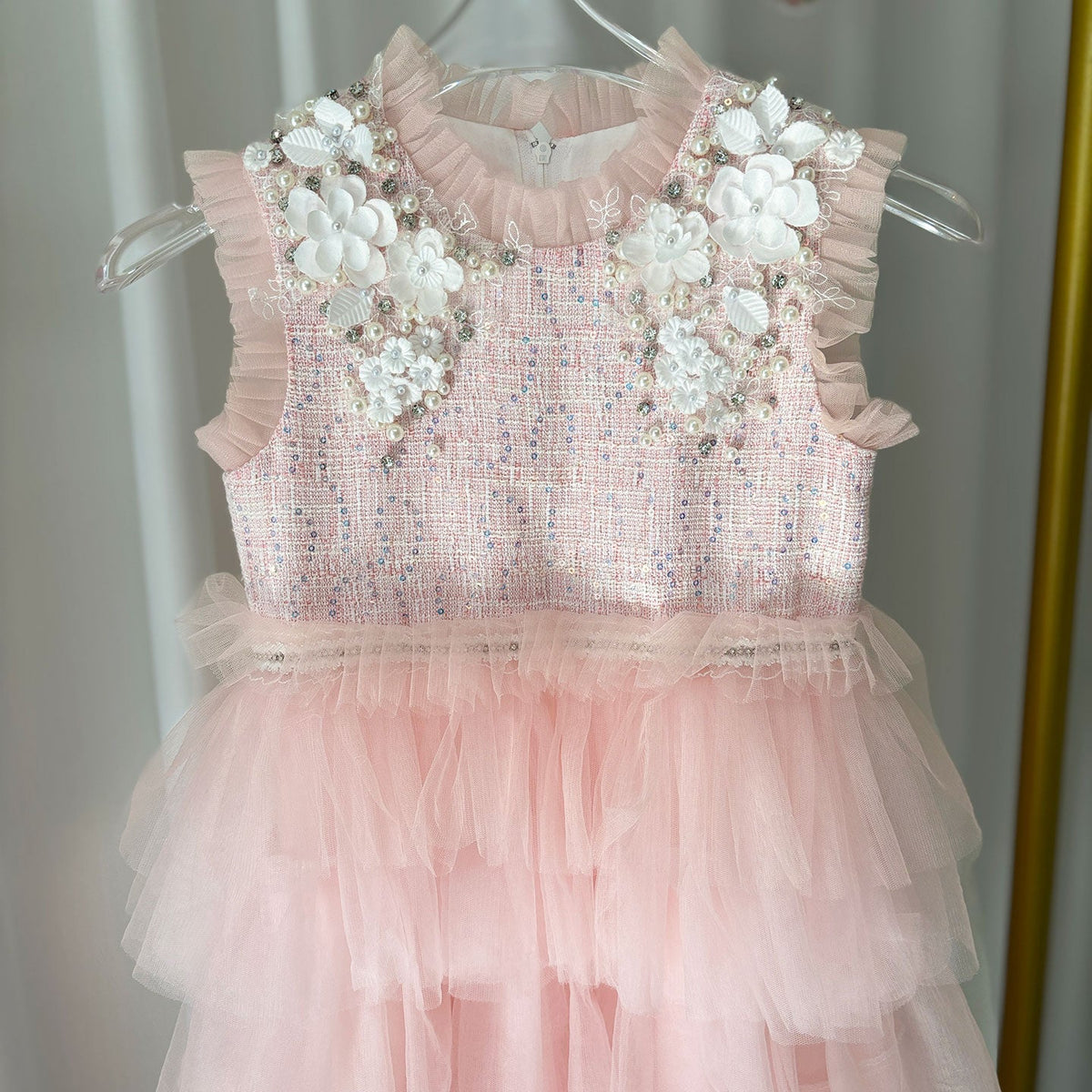 Jill Elegant Pearls Pink Arabic A-Line Birthday Girl Dress J114
