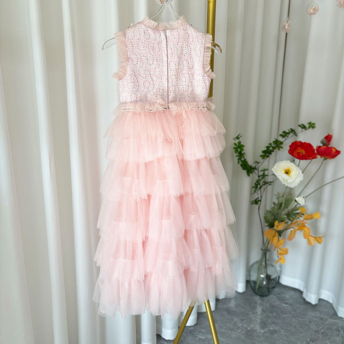 Jill Elegant Pearls Pink Arabic A-Line Birthday Girl Dress J114