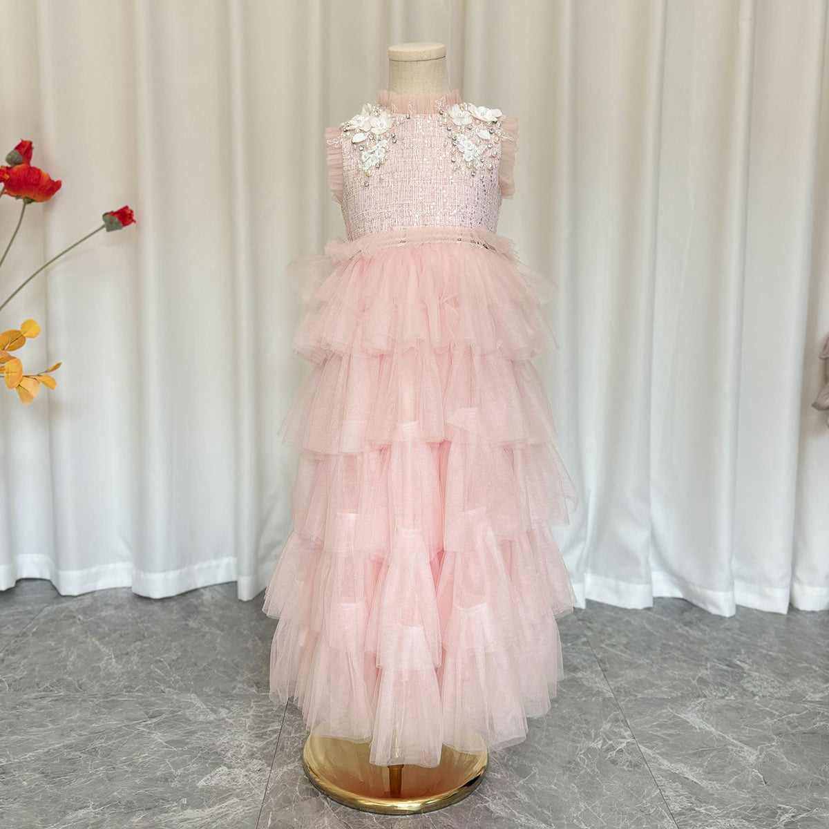 Jill Elegant Pearls Pink Arabic A-Line Birthday Girl Dress J114