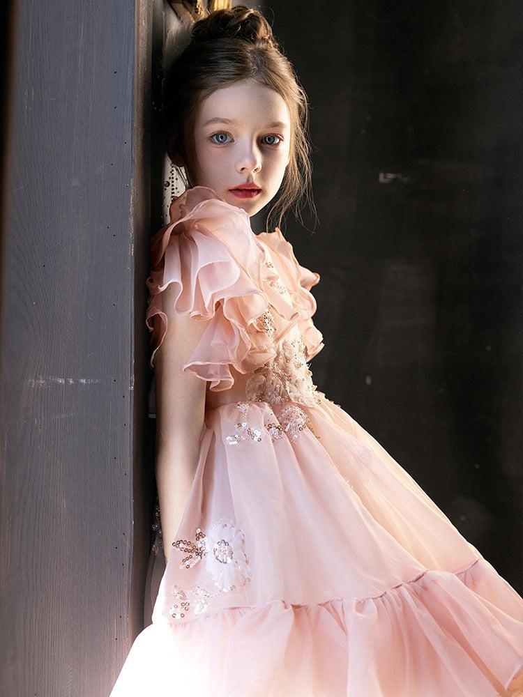 Jill Elegant Pink Beaded Girl Bridesmaides Dresses Arabic J188