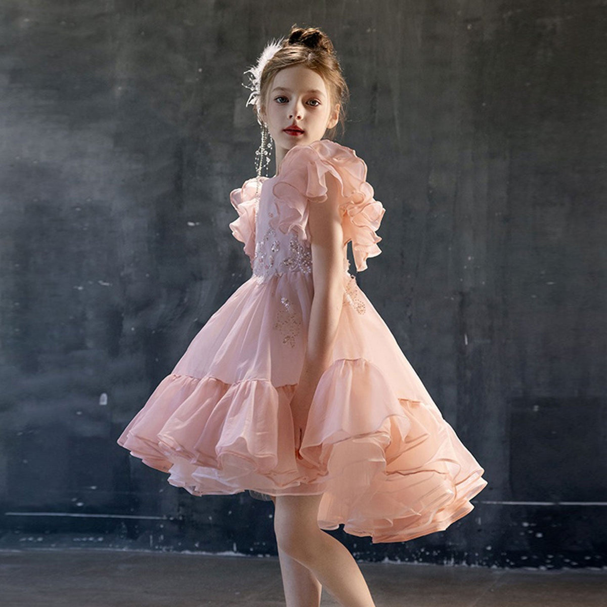 Jill Elegant Pink Beaded Girl Bridesmaides Dresses Arabic J188