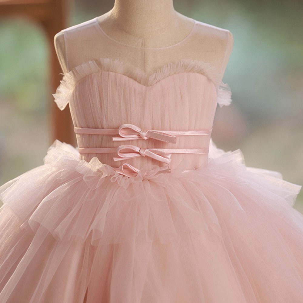 Jill Elegant Pink Girl Dress with Sashes Princess Kids Gown J210