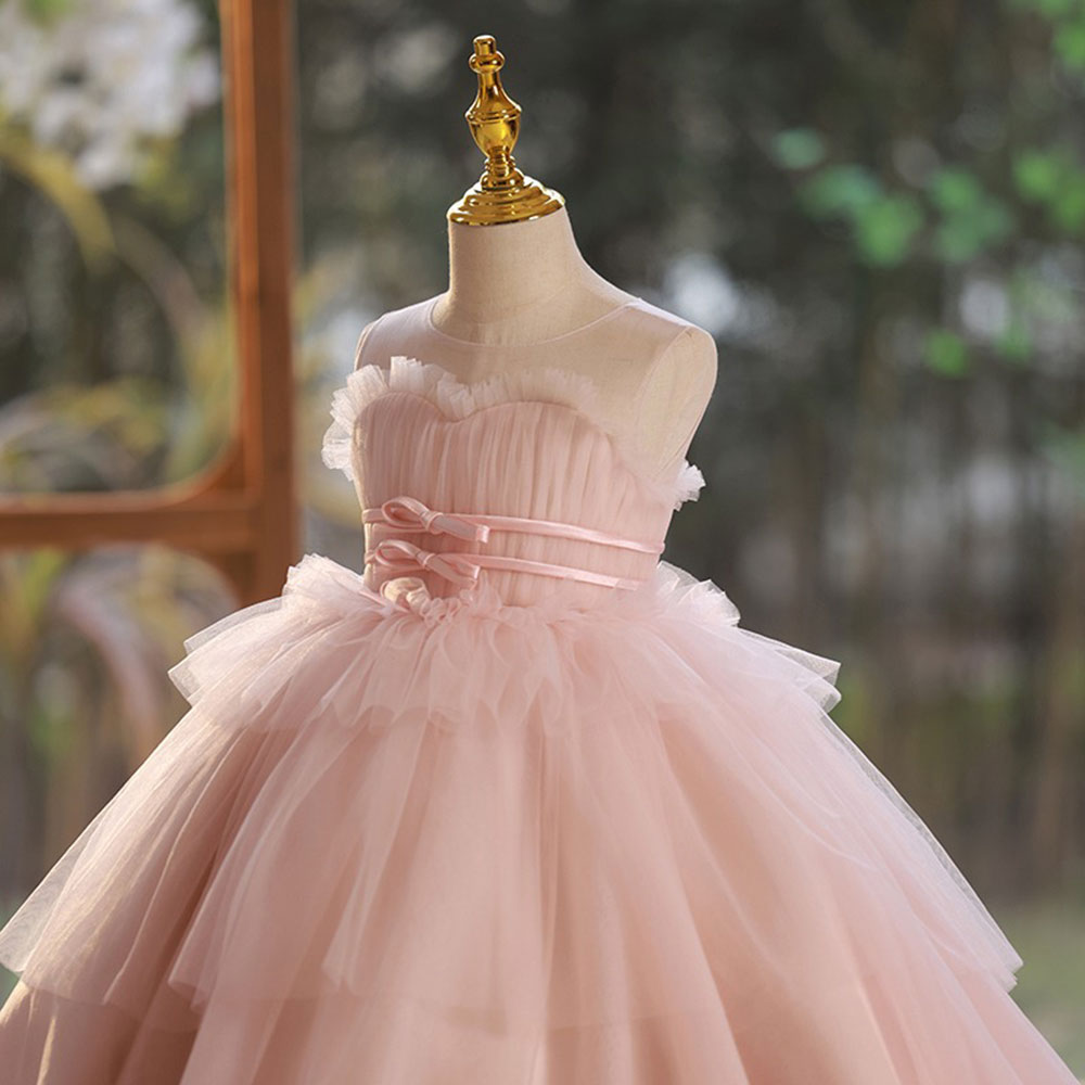 Jill Elegant Pink Girl Dress with Sashes Princess Kids Gown J210