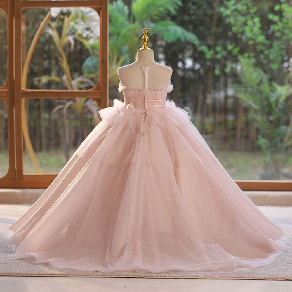 Jill Elegant Pink Girl Dress with Sashes Princess Kids Gown J210