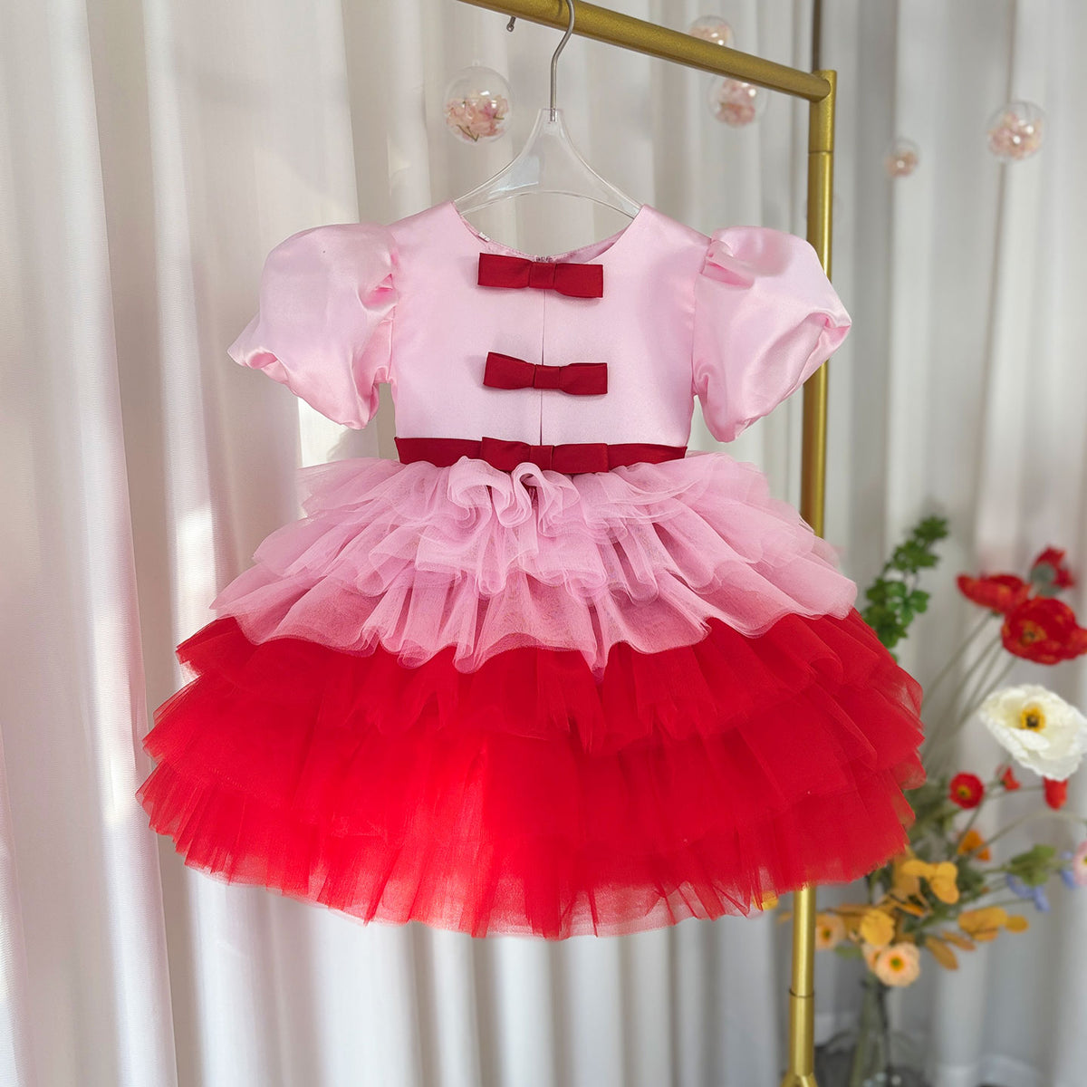 Jill Elegant Red Girl Dress Sage Green for Princess Kids J155