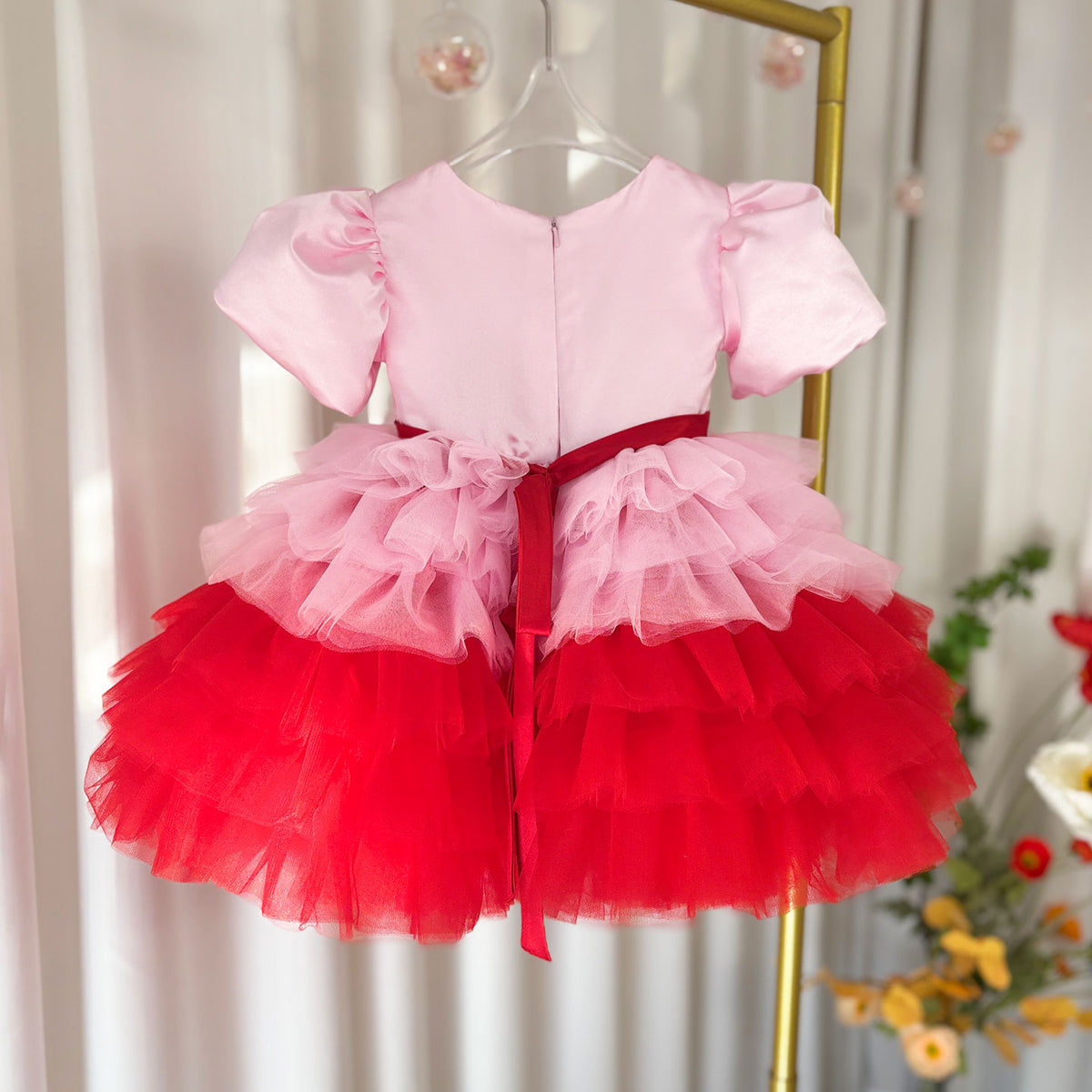 Jill Elegant Red Girl Dress Sage Green for Princess Kids J155