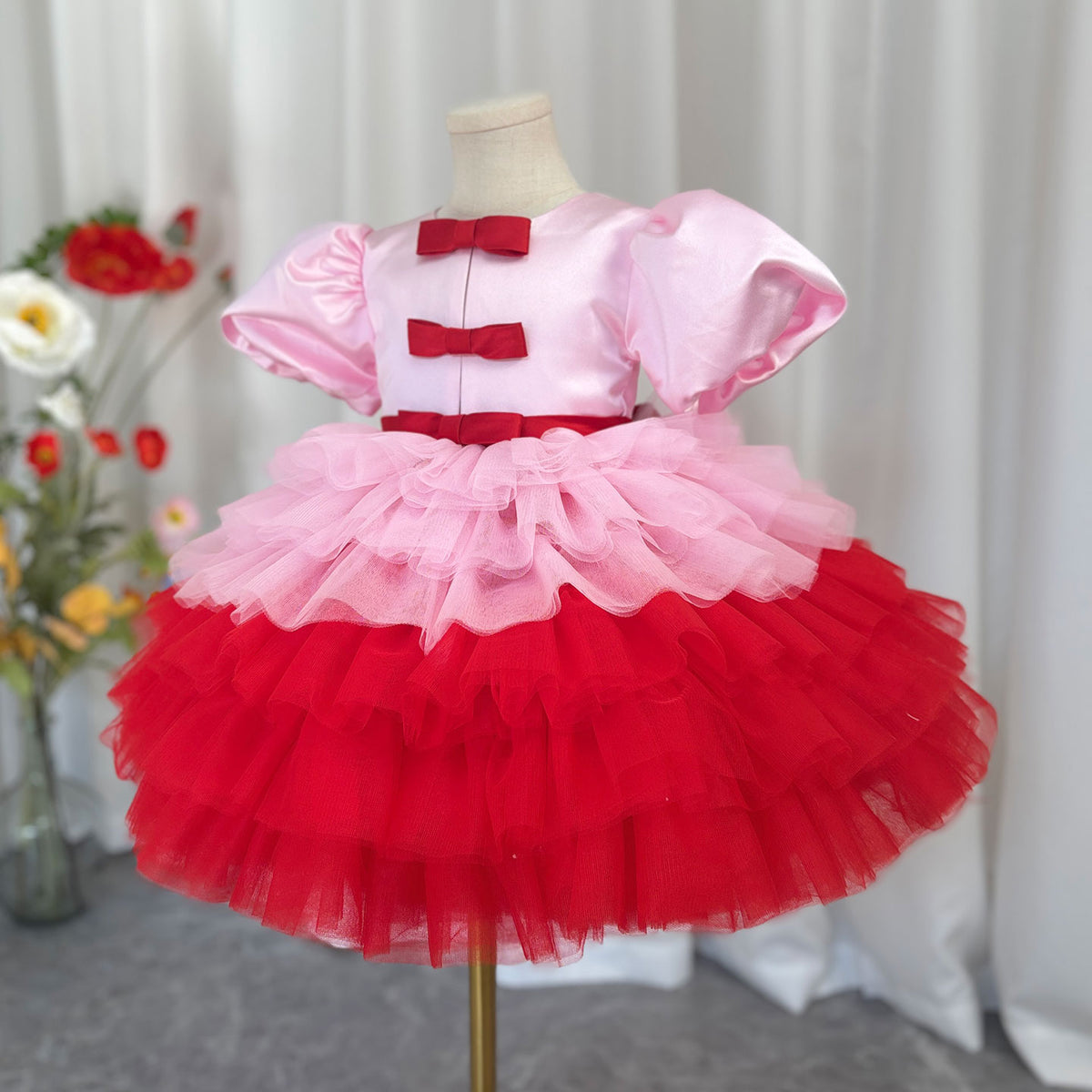 Jill Elegant Red Girl Dress Sage Green for Princess Kids J155