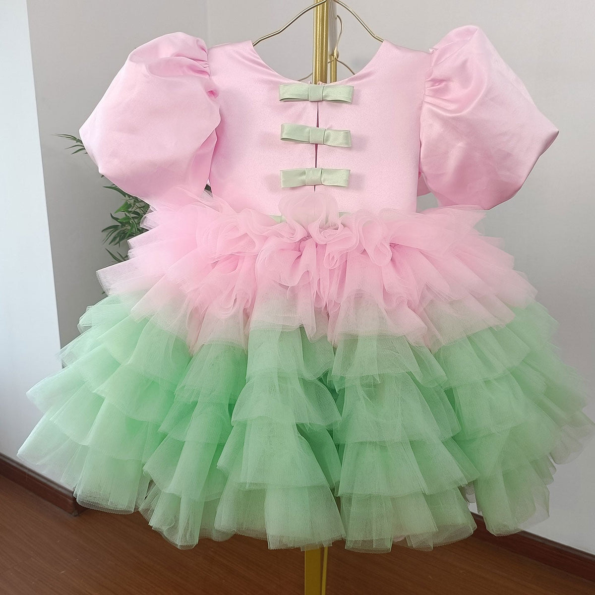 Jill Elegant Red Girl Dress Sage Green for Princess Kids J155