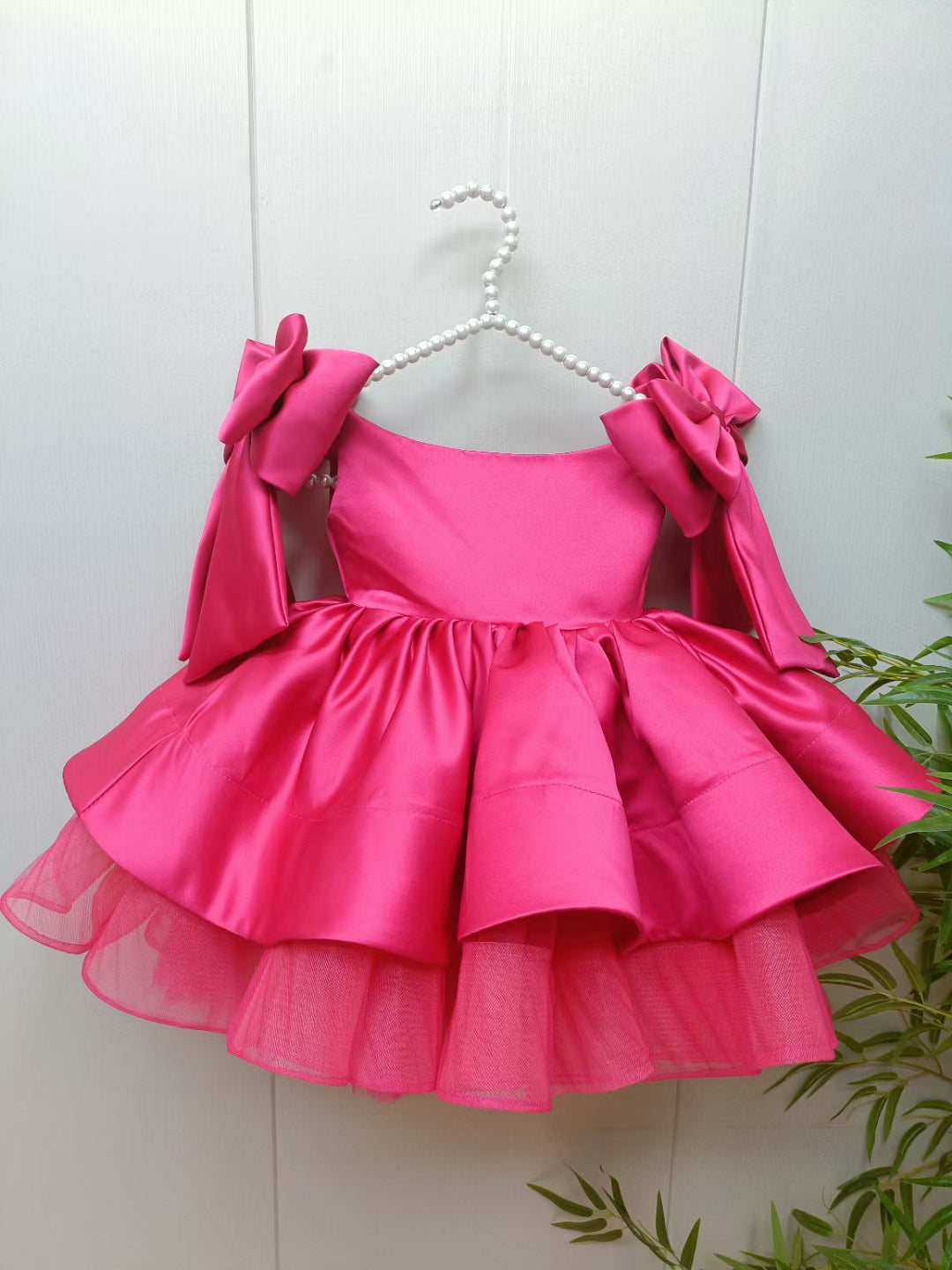 Jill Elegant Satin Fuchsia Girl Dress Off-Shoulder White Princess J159
