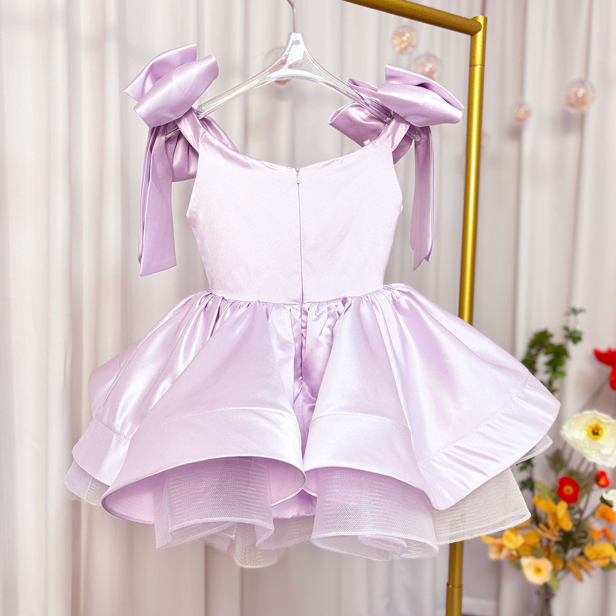 Jill Elegant Satin Fuchsia Girl Dress Off-Shoulder White Princess J159