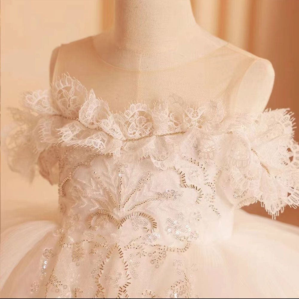 Jill Elegant White Flower Girl Dress Lace Arabic Princess Gown J249
