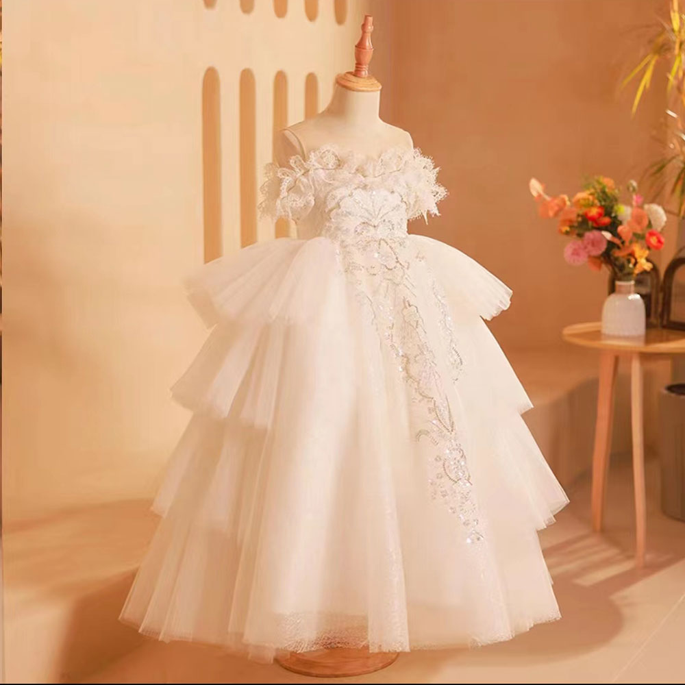 Jill Elegant White Flower Girl Dress Lace Arabic Princess Gown J249