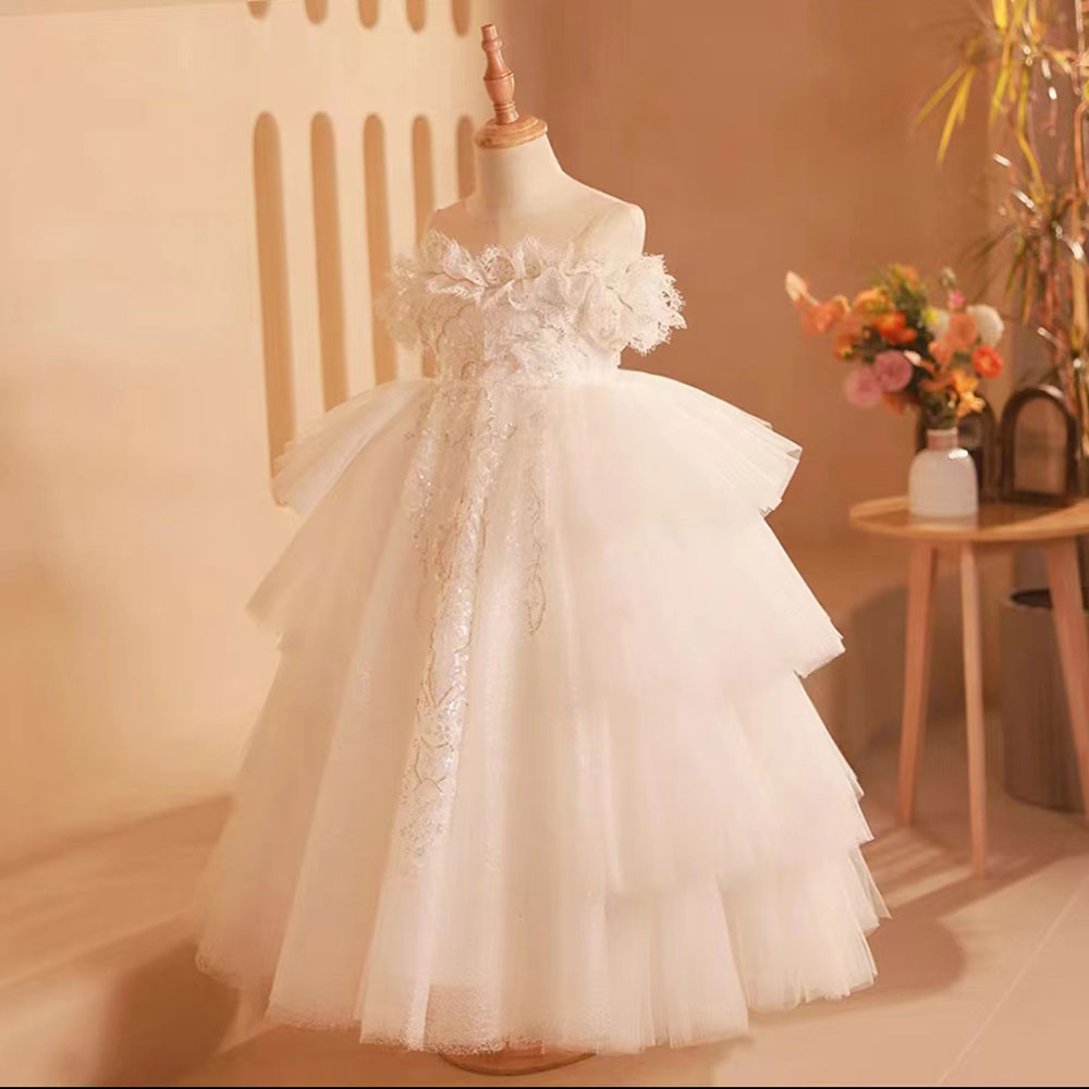 Jill Elegant White Flower Girl Dress Lace Arabic Princess Gown J249