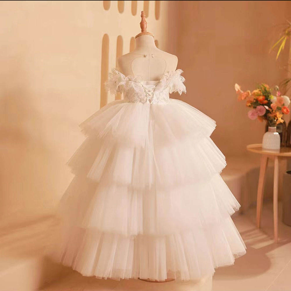 Jill Elegant White Flower Girl Dress Lace Arabic Princess Gown J249