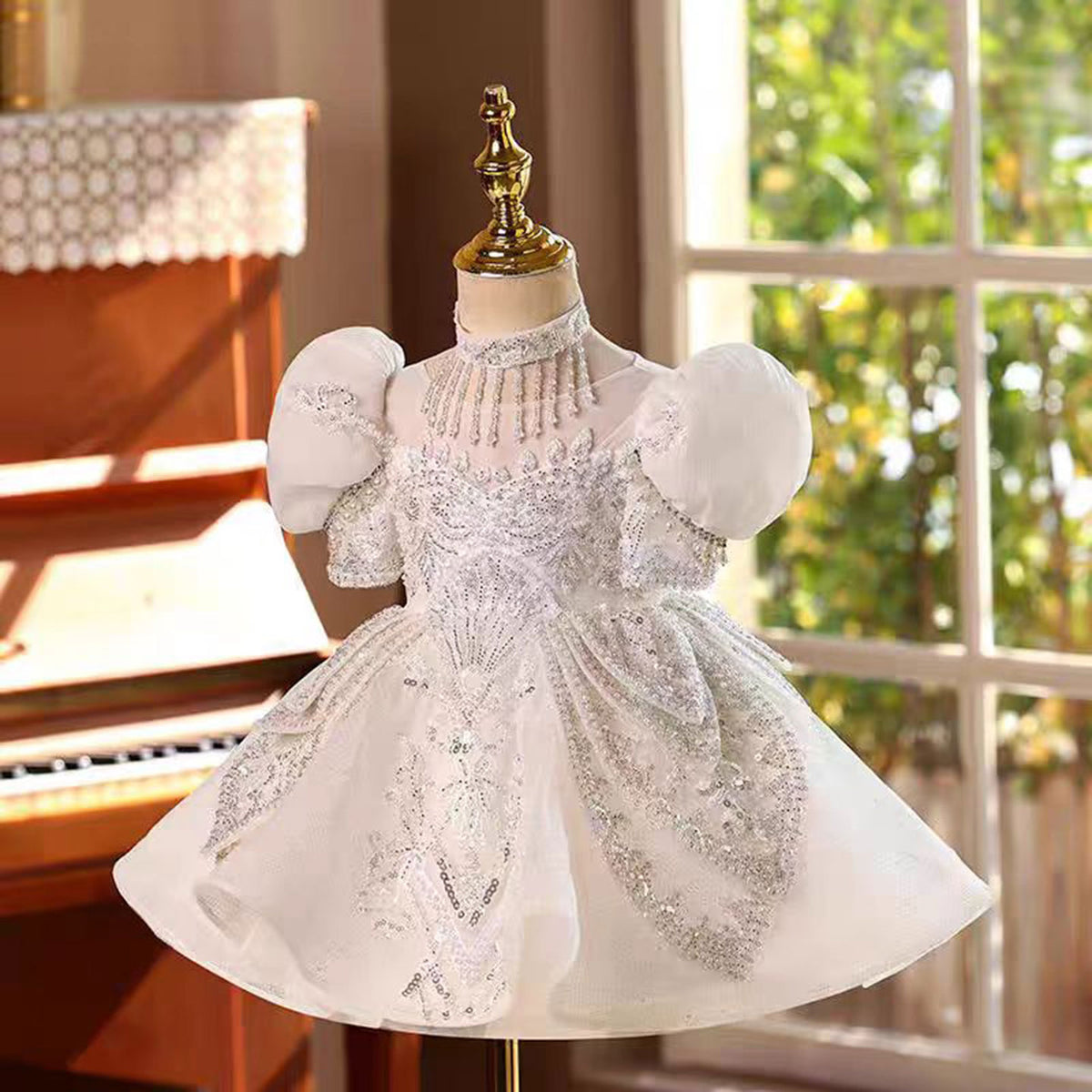 Jill Elegant White Girl Princess Dress Tulle For Kids 1st Birthday J784