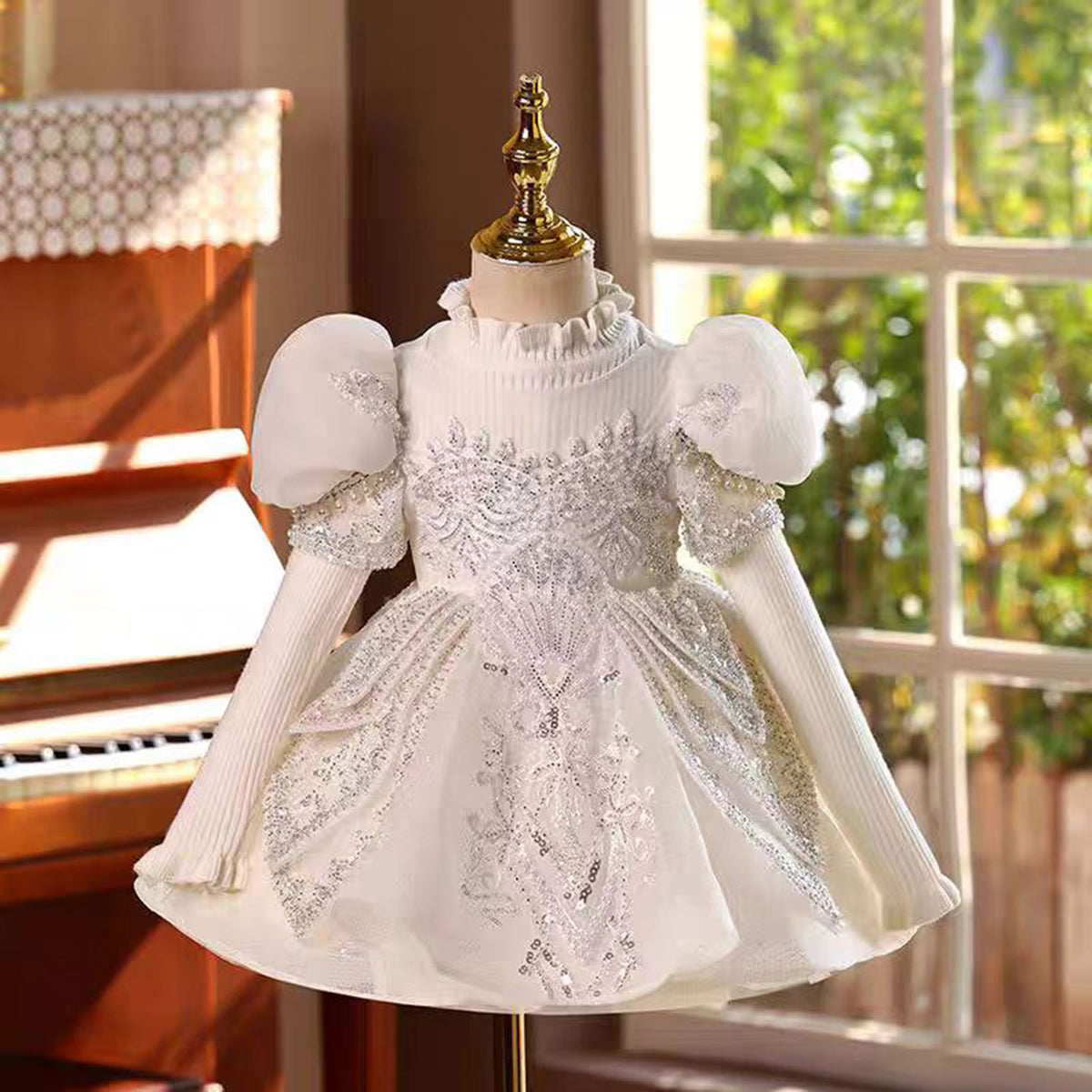 Jill Elegant White Girl Princess Dress Tulle For Kids 1st Birthday J784
