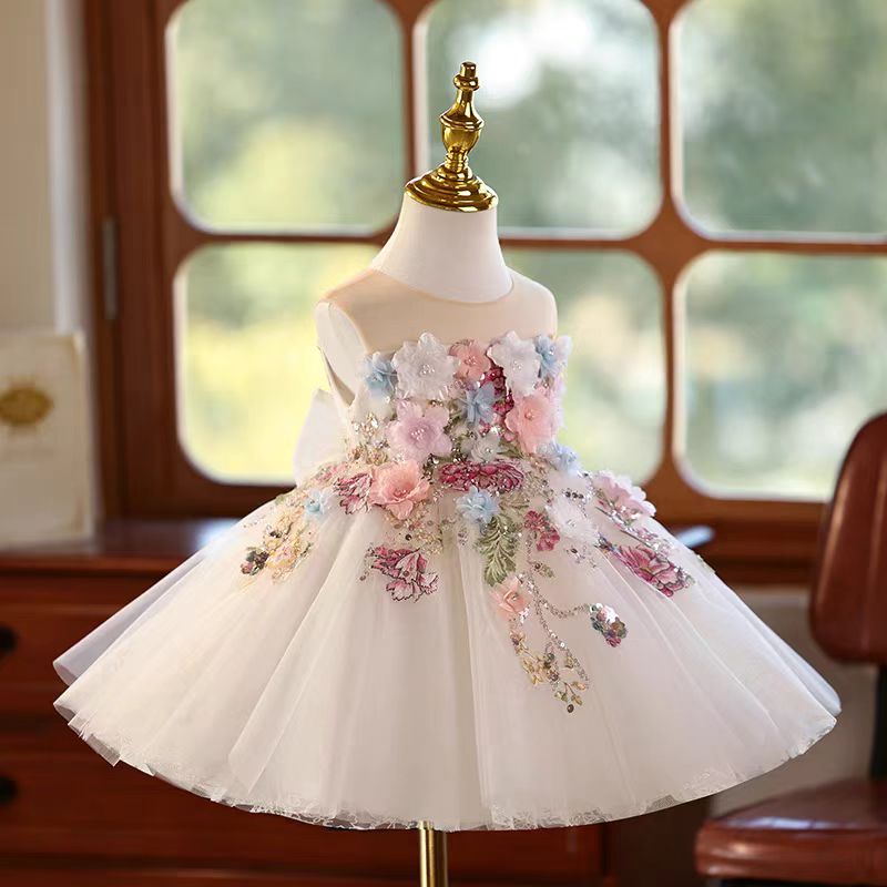 Jill Floral Flowers Girl Dress Knee Length for 1st Birthday Party J404