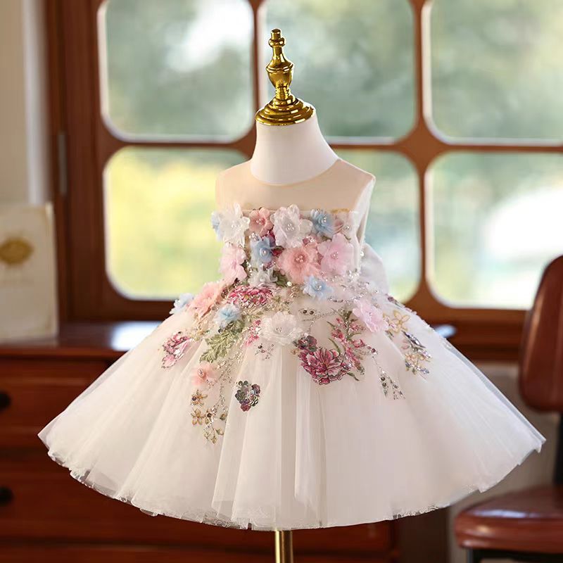 Jill Floral Flowers Girl Dress Knee Length for 1st Birthday Party J404