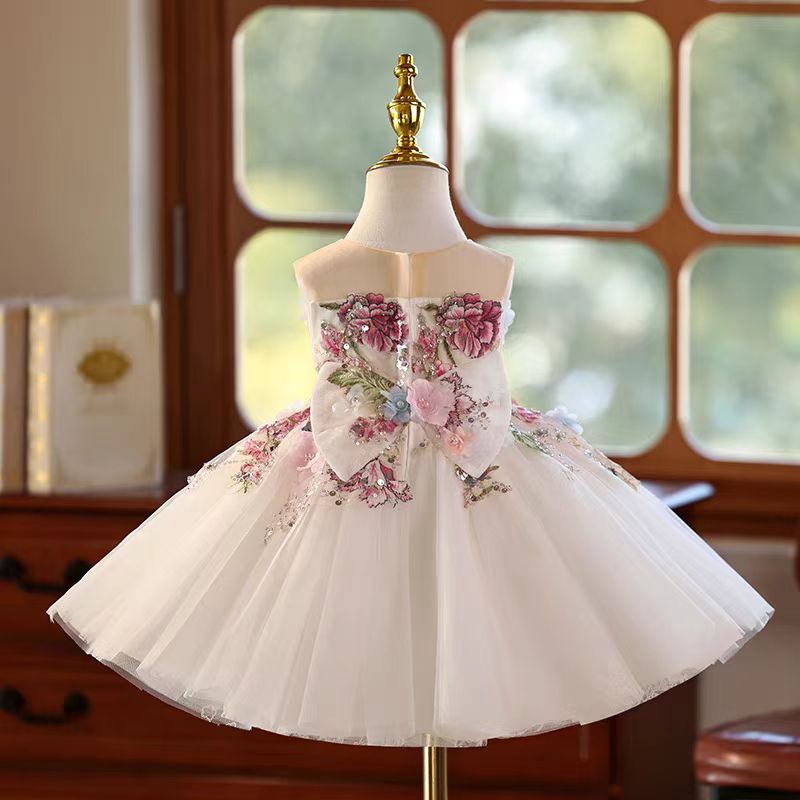 Jill Floral Flowers Girl Dress Knee Length for 1st Birthday Party J404