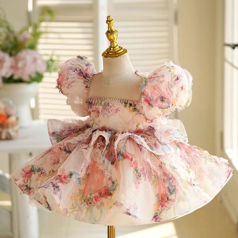 Jill Floral Girl Princess Dress Knee Length Toddler 1st Birthday J410