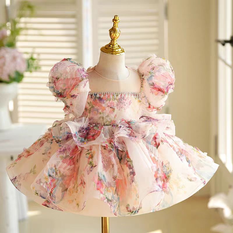 Jill Floral Girl Princess Dress Knee Length Toddler 1st Birthday J410