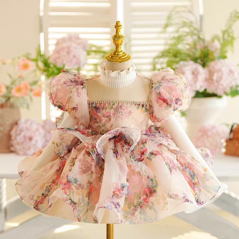 Jill Floral Girl Princess Dress Knee Length Toddler 1st Birthday J410