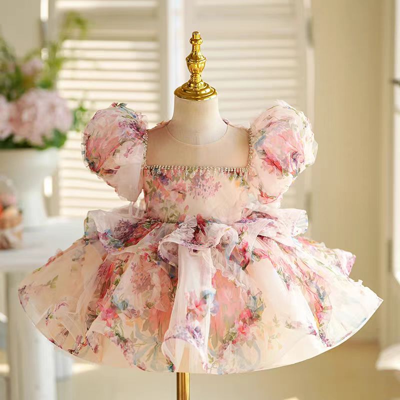 Jill Floral Girl Princess Dress Knee Length Toddler 1st Birthday J410