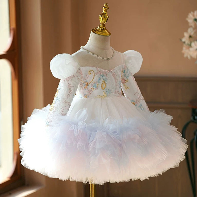 Jill Floral Girl Princess Dress Knee Length for 1st Birthday J408