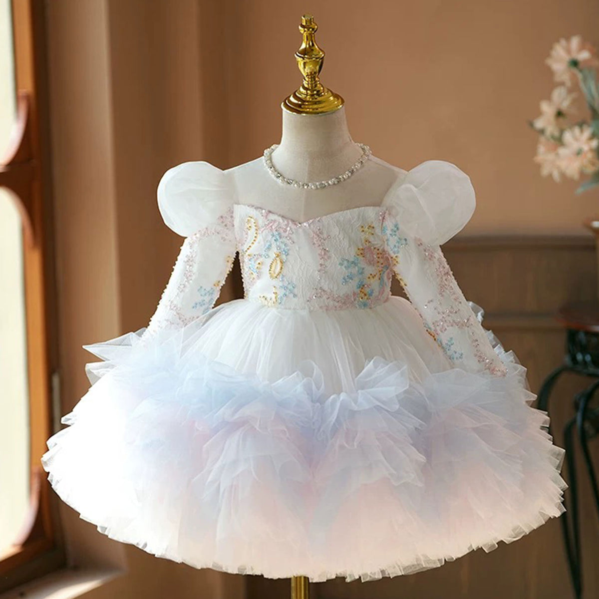Jill Floral Girl Princess Dress Knee Length for 1st Birthday J408