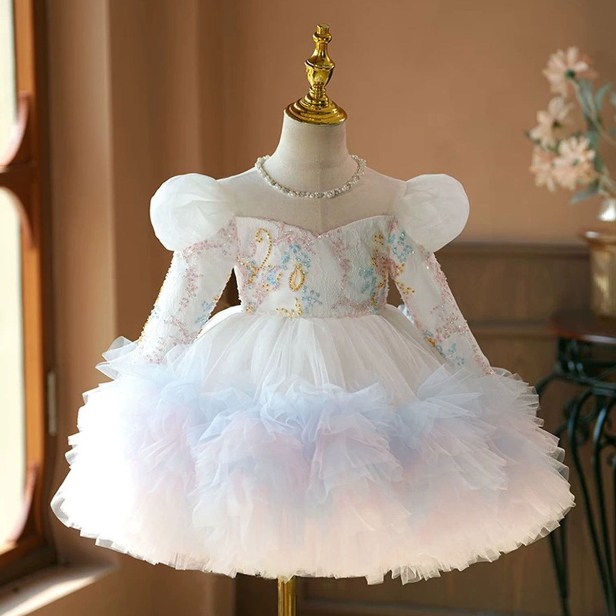 Jill Floral Girl Princess Dress Knee Length for 1st Birthday J408