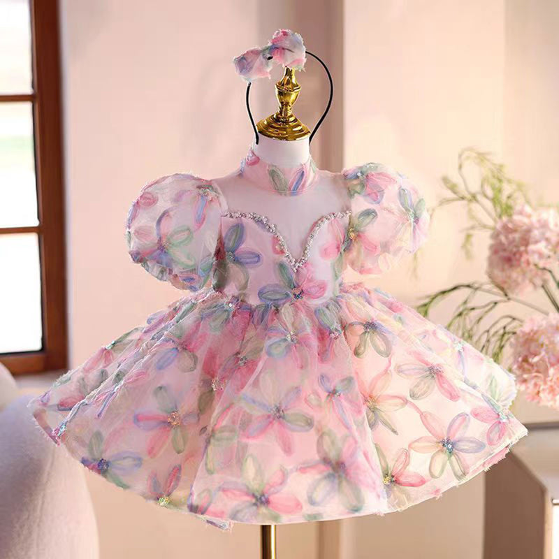 Jill Floral Pink Girl Dress Princess Toddler Kids 1st Birthday J471